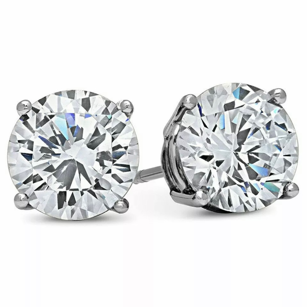 14k white gold diamond stud earrings round cut D VSS1 over - Picture 10 of 11